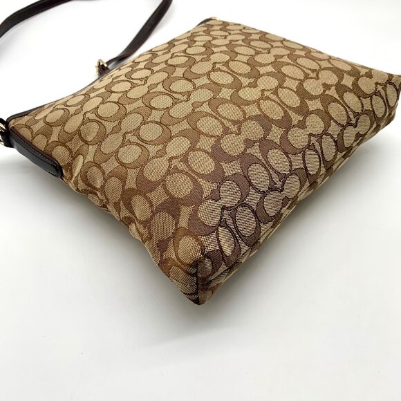 Coach Signature Khaki Canvas File Crossbody Bag F58285 w/ Wristlet - Picture 9 of 12